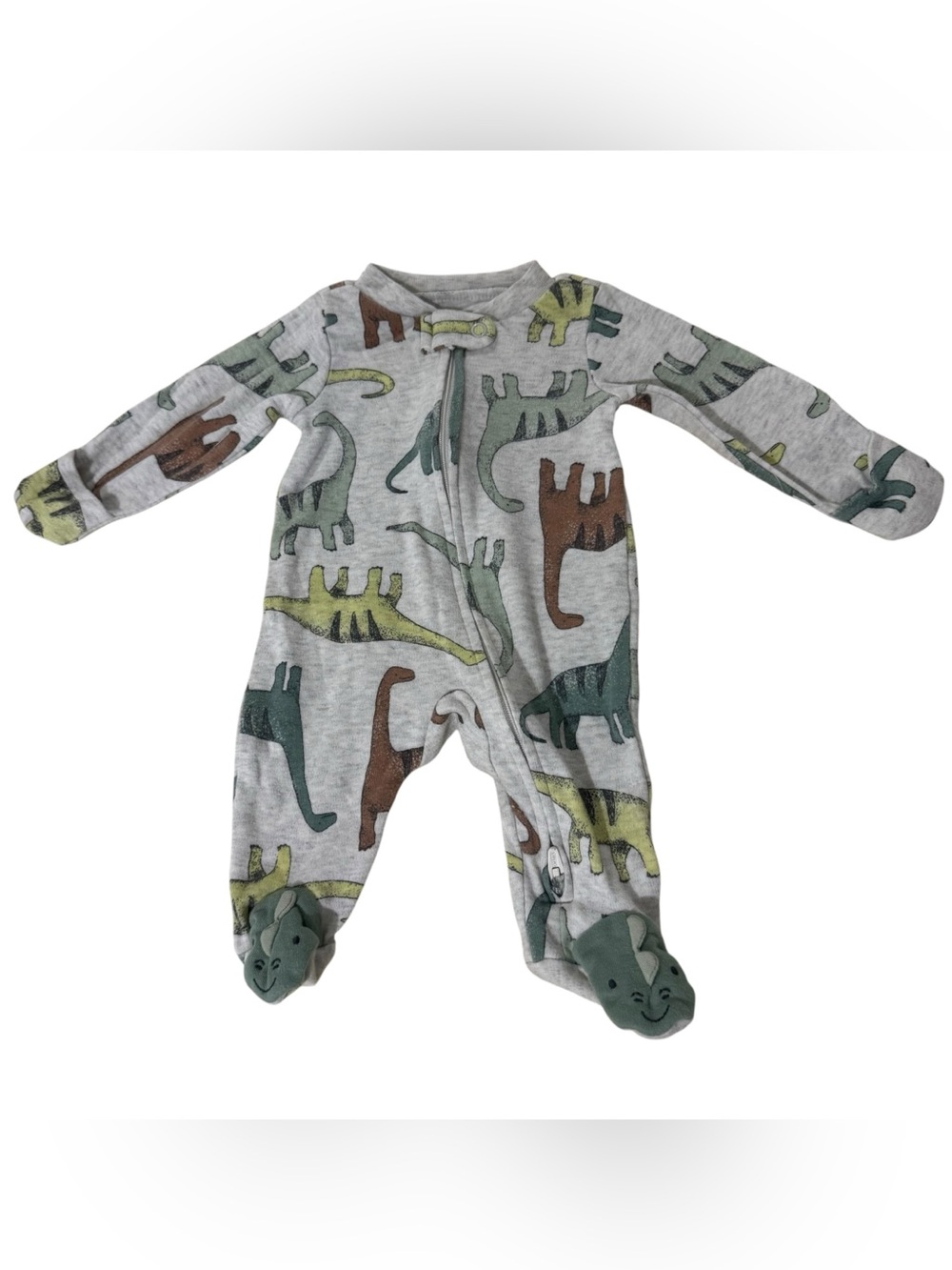 Carters Light Gray Colorful Dinosaur Full Zip Sleeper NB
